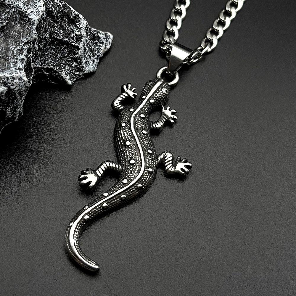 Collana con Ciondolo Geco in Acciaio Inossidabile 316L HNSP per Uomo Accessori Gotici Regalo