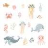Small Fresh Marine Animals Wall Stickers Jellyfish Whale Crab Self-adhesive Pvc Stickers Bathroom Living Room Wall Decoration