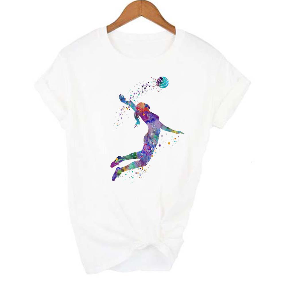 Women Clothes Watercolor Volleyball Girl Graphic Print T Shirt Femme Korean Style T Shirt Female