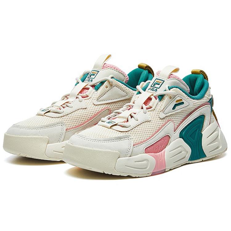 New FILA Swarm Swirl Swarm Low Top Vintage Basketball Shoes Women's Beige Pink F12W021213FAF