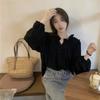 French Style Retro Puff Sleeve Blouse Women Korean Fashion Spliced Ruffles Shirt Ladies Elegant Chic Design Shirts