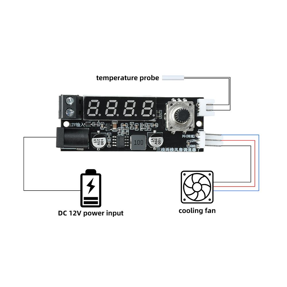 2/3 Wirn Speed Controller DC 12V 3A Digital Display With Temperature/RPM Display Adjustable Output Voltage