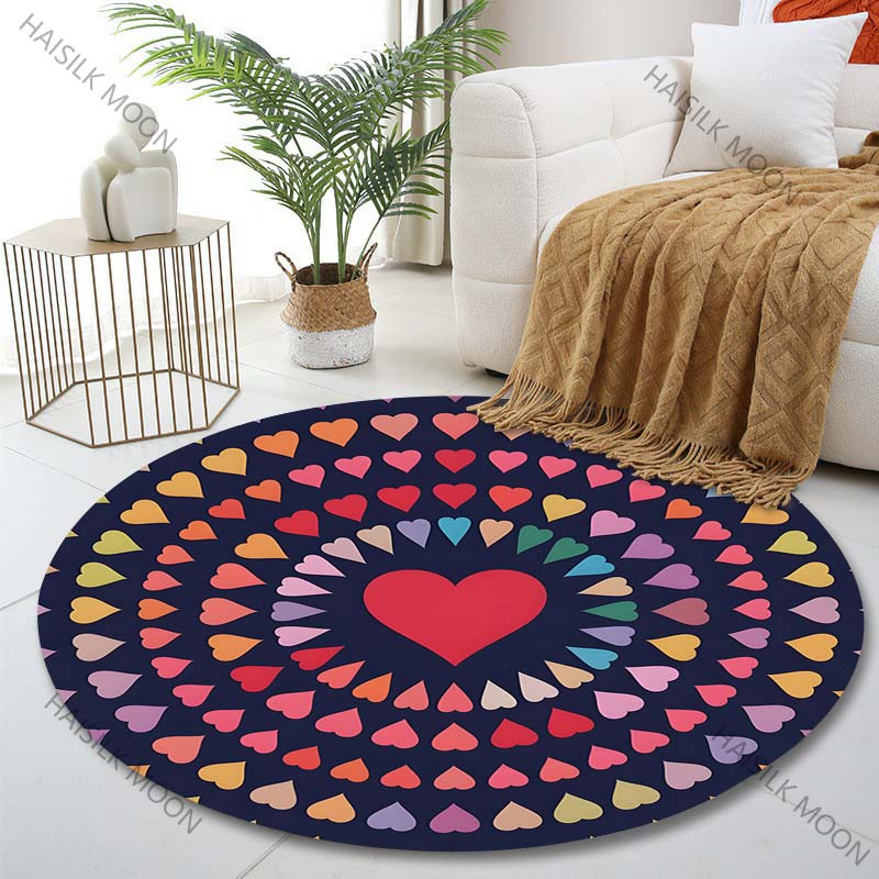 

Multiple sizes Colorful heart pattern Print Round Carpet Living Room Bedroom Table Chair Sofa Decorative Carpet Luxury gifts Diameter -60cm