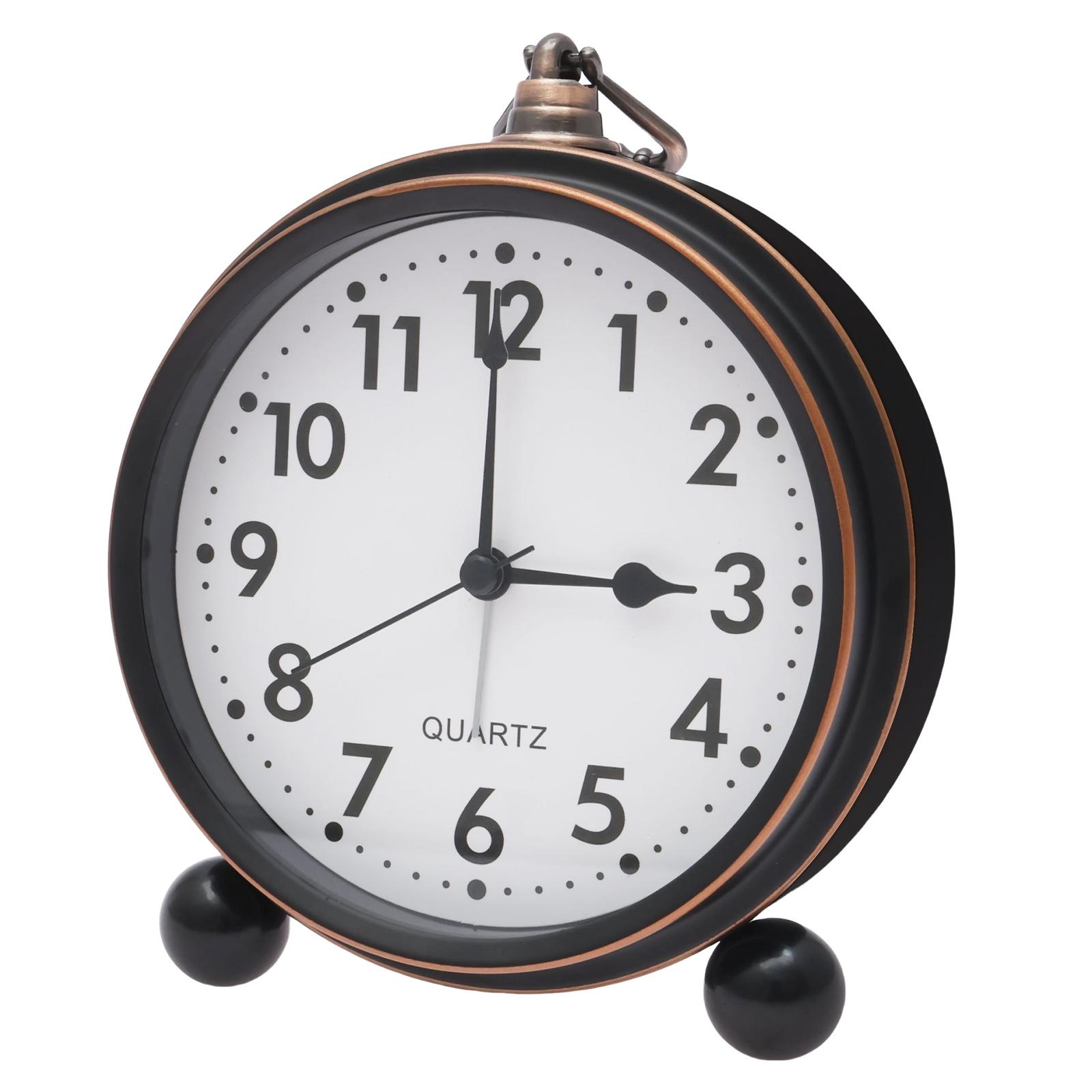 

Vintage Alarm Clock Battery Operated Metal Alarm Clocks No Ticking Silent Desktop Retro Clock for Home Bookshelf and Nightstand чёрный