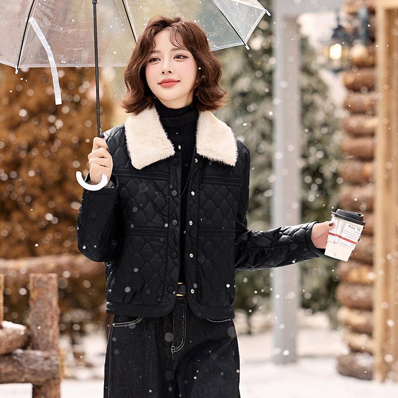 Women's Fleece Lined PU Leather Motorcycle Jacket with Fur Collar, Autumn/Winter Style ZH1158