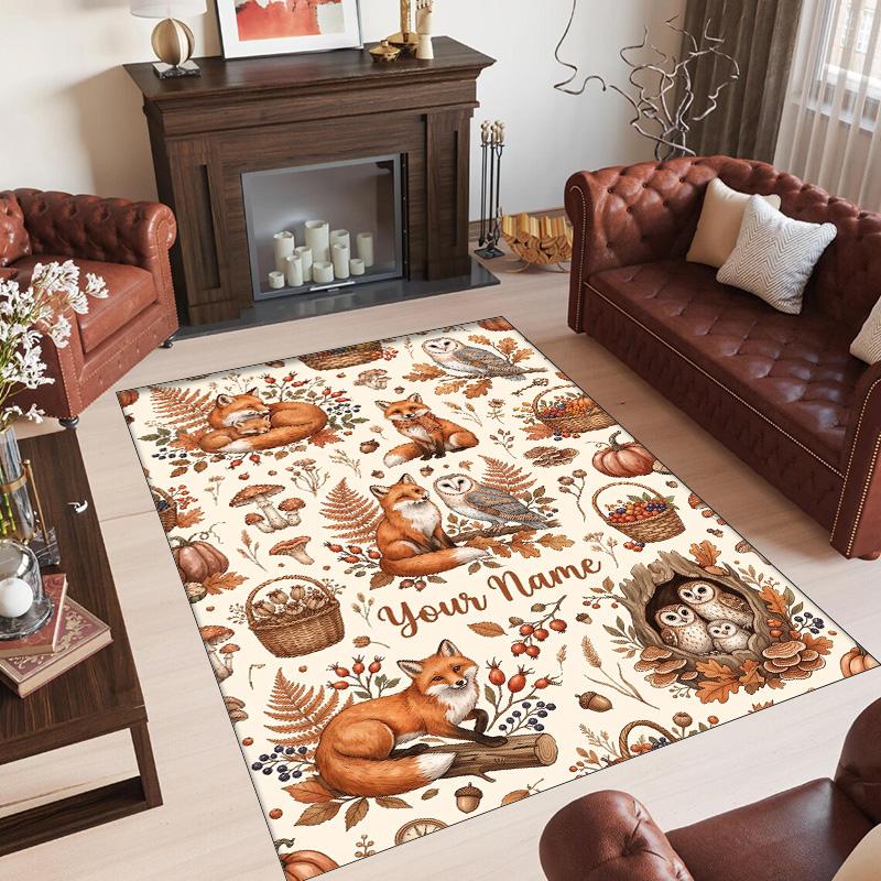 Forest Theme Crystal Velvet Floor Rug Personalized Custom Name Text Warm Carpet Home Decoration