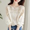 Lace Shirt Women's Long Sleeved Hollowed Out Plus Size Women's Shirt Autumn Design Sense Chic Top