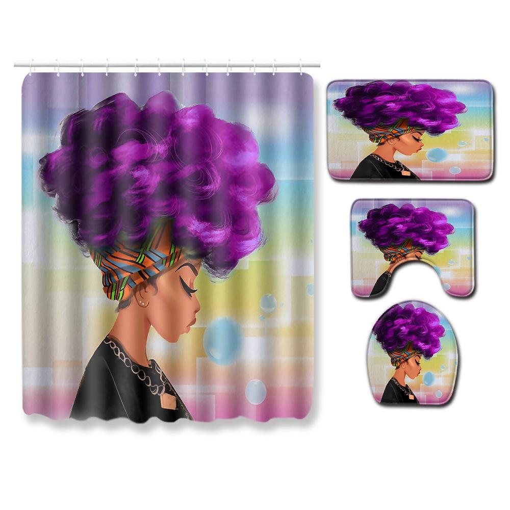 African American Women'S Bathroom Four-Piece Combination Set Household Door Mat Absorbent Non-Slip Floor Mat Carpet