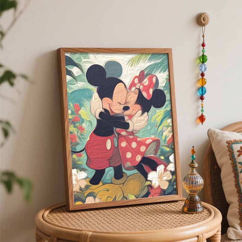 Disney Digital Oil Painting Mickey and Minnie Romantic Hug Art Handmade Diy Gift Home Decoration