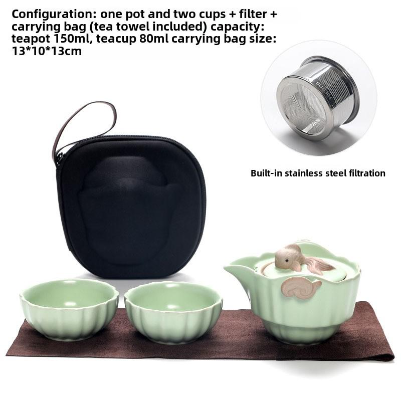 Household Tea Set Teapot Cup Portable Outdoor Kungfu Tea Set One Pot Two Cups Chinese Teas Ceremony Accessories Business Gift