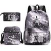 Large Capacity Schoolbag with Shoulder Strap; Student Three-piece Pencil Case Set