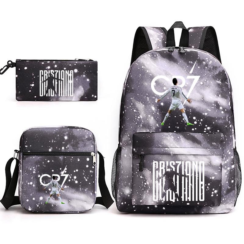 Large Capacity Schoolbag with Shoulder Strap; Student Three-piece Pencil Case Set