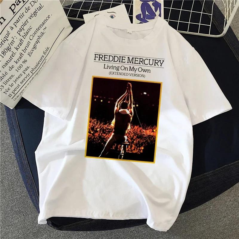 Freddie Mercury Queen Band T Shirts Women 90's Graphic Rock Top Tees Female Harajuku Vintage T-shirt Fashion Streetwear Tshirt