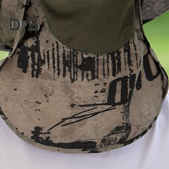 Men Fisherman Hat with Front Cover Large Brim Hollow Mesh Camouflage Print Anti-UV Sunlight Protection Quick Dry Great Breathability Outdoor Fishing