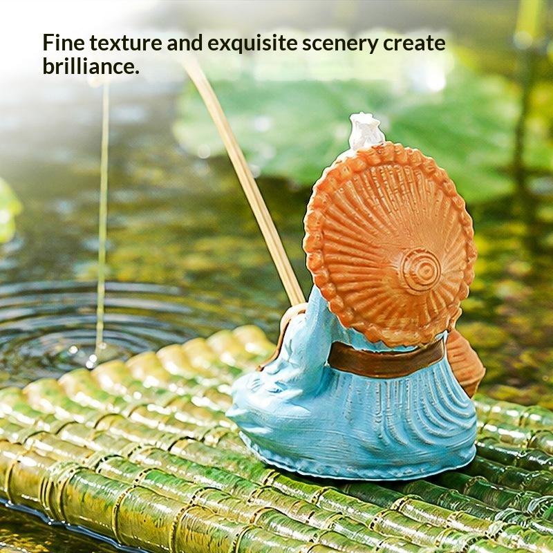 1 Set Feeding Platform Floating Bamboo Raft Fishing Ornament For Miniature Landscape Decoration Garden Statue Outdoor Decor