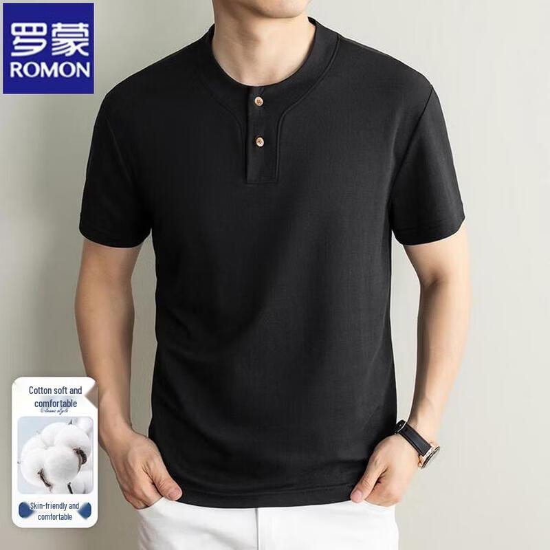 ROMON Men's Summer Linen Cotton Blend Short Sleeve T-Shirt