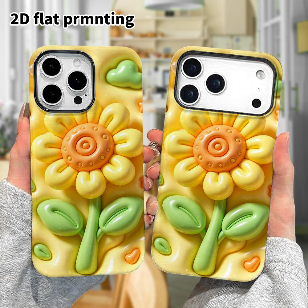 Phone Case: 2D flat design suitable for iPhone 18, 17, 16, 15, 14, 13 Pro protective case, sunflower and little bee, perfect holiday gift for Christma