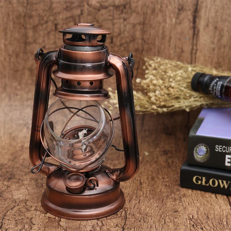 Nostalgic Retro Kerosene Lamp with Glass Lampshade and Pure Cotton Wick - Outdoor Use