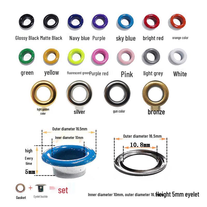 Barevná kovová očka a nýty na oblečení a doplňky