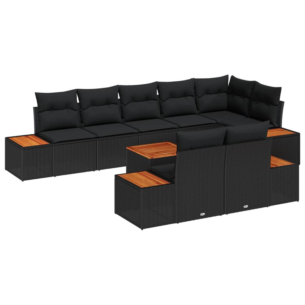 9 piece black garden sofa set with cushions