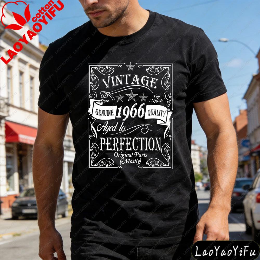 Vintage 1966 Aged To Perfection Cotton Summer Men TShirt Classic Retro Design Male Casual Wear 60th Birthday Gift Ideas for Him S