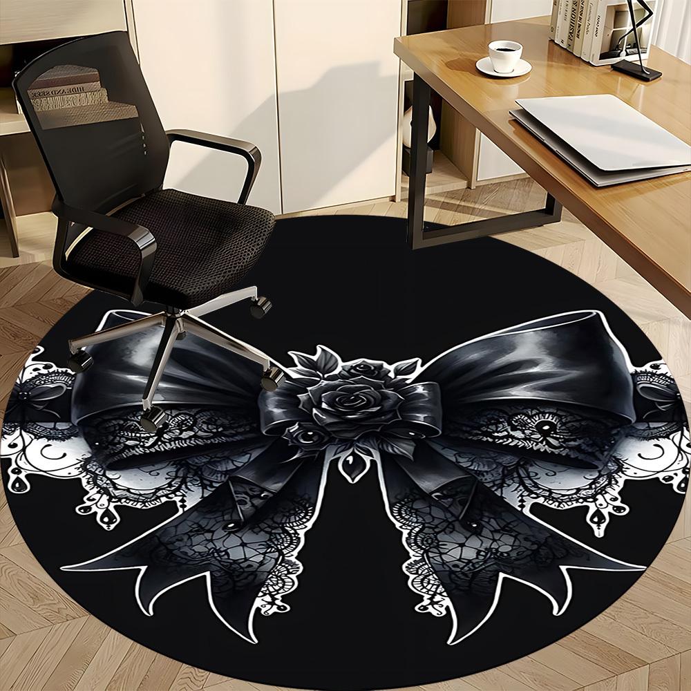 1pc Black Bow Chair Carpet for Office, Non-slip, Soft and Durable Office Rug, Perfect for Office yy260127101