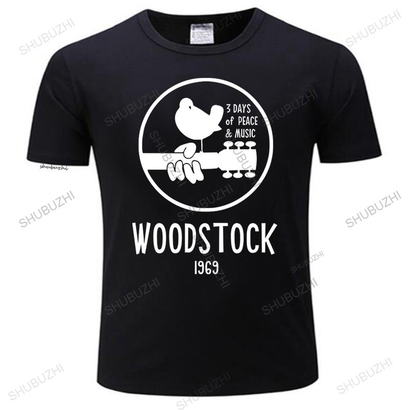 Men White Cotton Tshirt Woodstock 1969 Vintage T Shirt Men Music Short Sleeve Printed Cotton Tee Size Fashion Tee-shirt