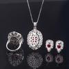 Jewelry Retro Ring Simulation Red Diamond Jade Two-Color Stone Diamond Pendant Ring Stud Earrings Set 8 * 10