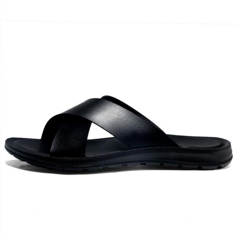 Leather Slippers For Men 2024 New Beach Summer Shoes High Quality Big Size 38-47 Slip On Light Flats Male Flip Flops
