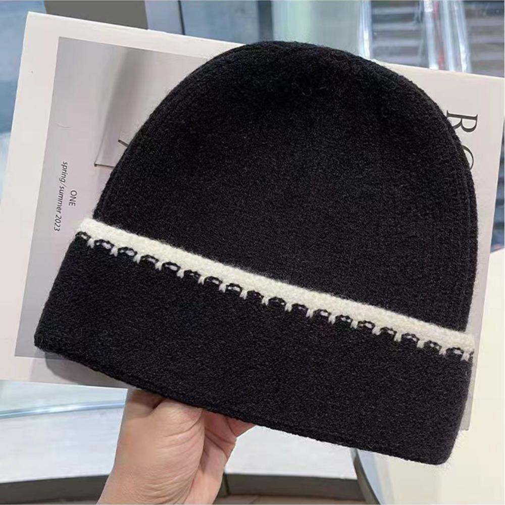 Women s Fashion Ear Protection Warm Knitted Hat Simple Trendy Full Coverage Beanies Versatile Cold Hat Autumn Winter Outdoor чёрный