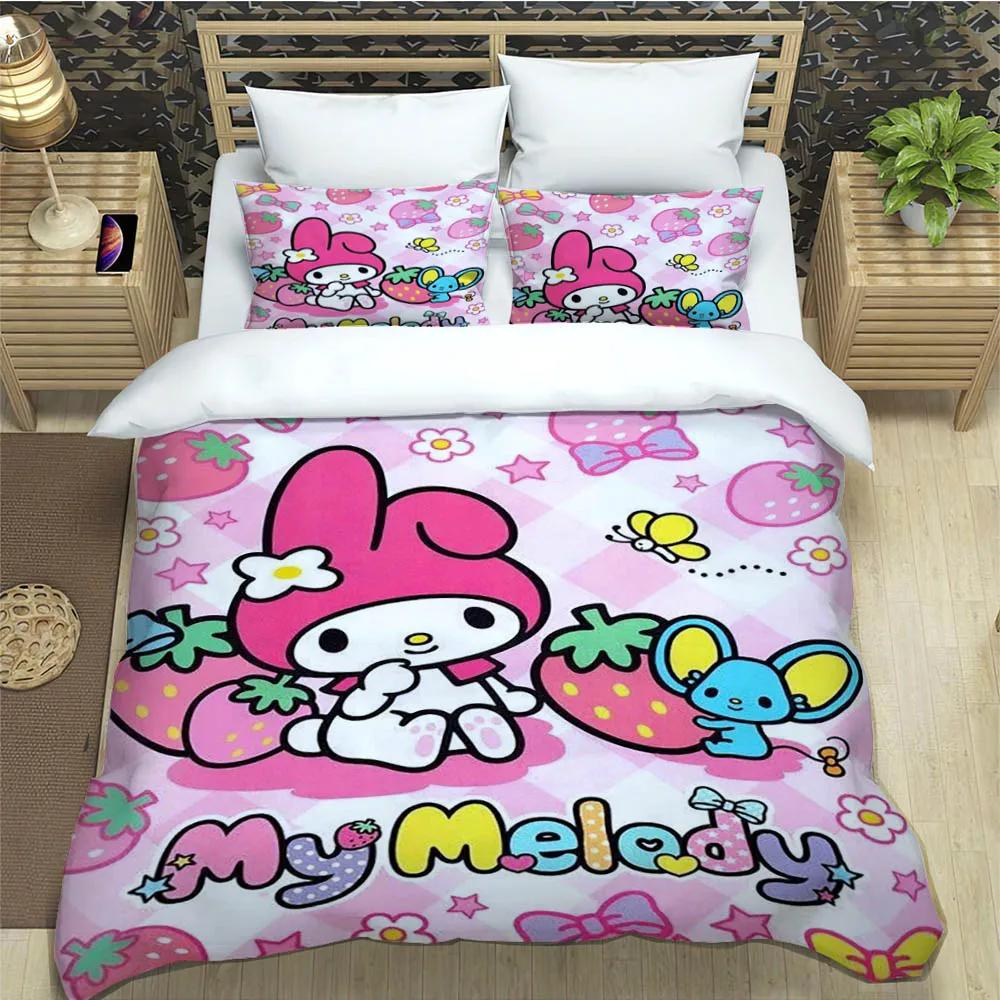Cute My Melody Bedding Sets Exquisite Bed Pillowcase Children Duvet Cover Bed Comforter Set Bedding Set Luxury Birthday Gift