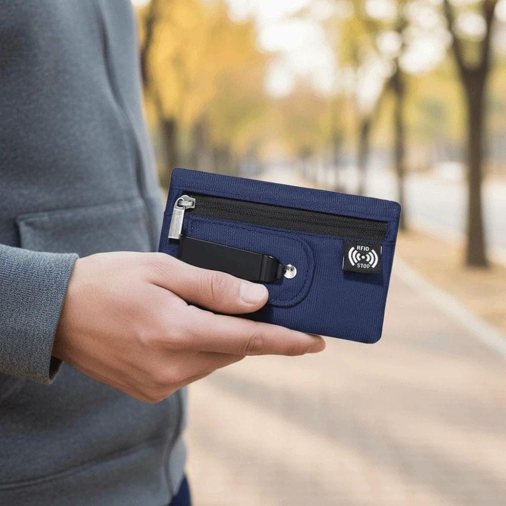 Thin Clip Stash Pouch Multiple Card Classic Card Bag with Back Clip Solid Color Antimagnetic RFID Protection Wallet Women