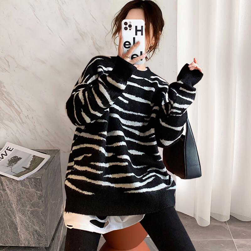 TonLion Damen Pullover mit Rundhalsausschnitt und Tierdruck