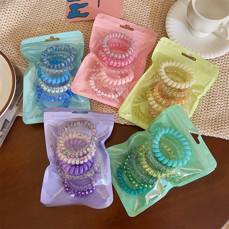 6 pz/set corda per capelli color caramella ragazza estate filo telefonico fascia elastica per capelli cavo a spirale smerigliato fascia elastica per capelli in gomma