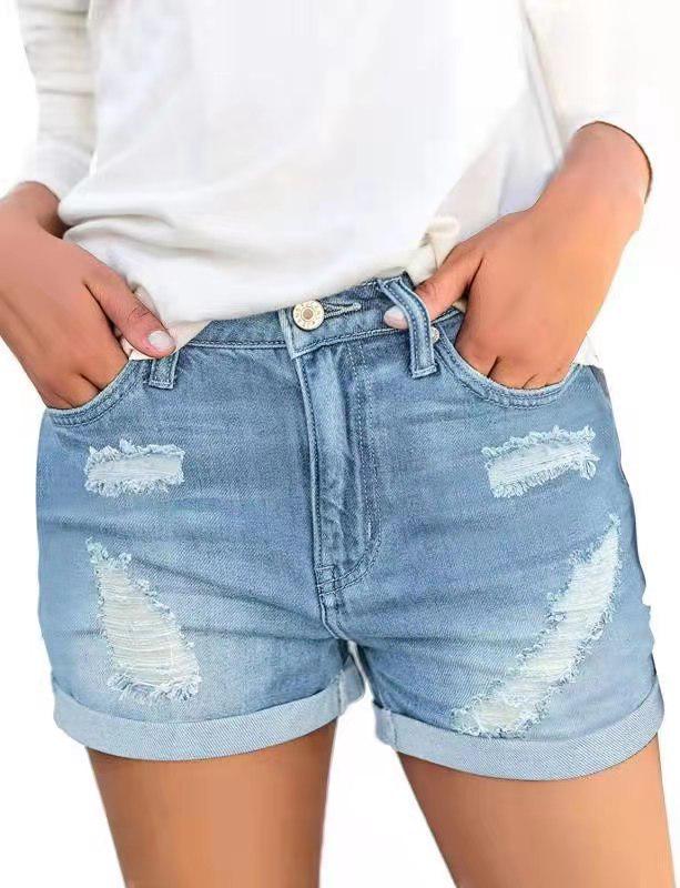 Women s Plus Size Retro Ripped Cuffed Denim Shorts XL светло-синий