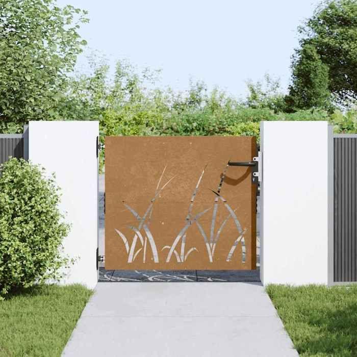 VidaXL Garden Gate 85x100 Cm Corten Steel Grass Design 153221