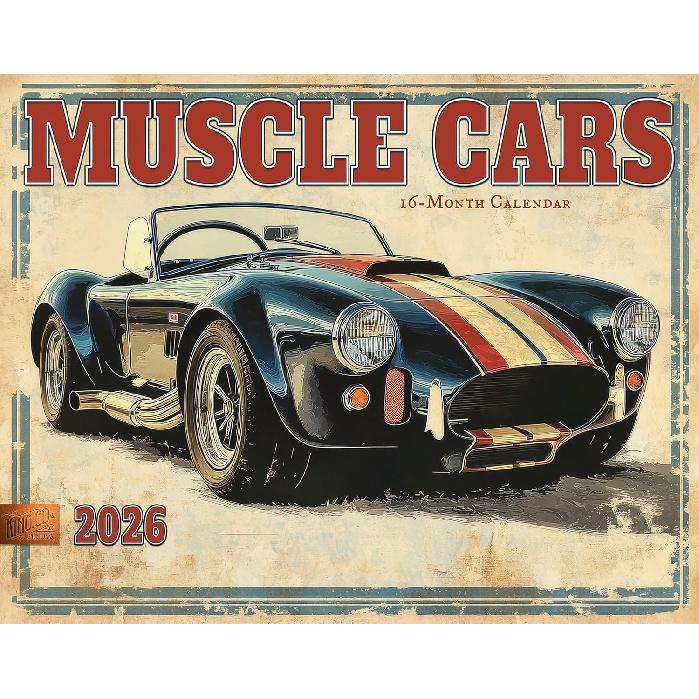 2026 Muscle Cars Wall Calendar 16-Month X-Large Size 14x22, Illustrated Calendar by The KING Company-Monster Calendars 2026 Muscle Cars