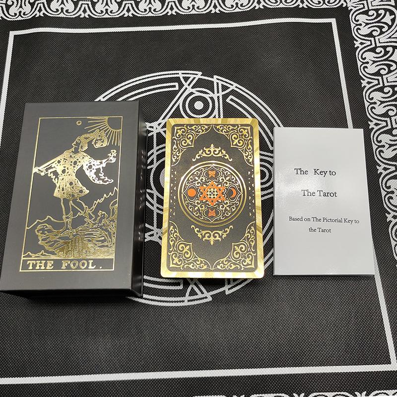 Waterproof Gold Foil 78 Plastic Tarot Cards Luxury Divination Board Game With Colorful Manual And Exquisite Flipbox