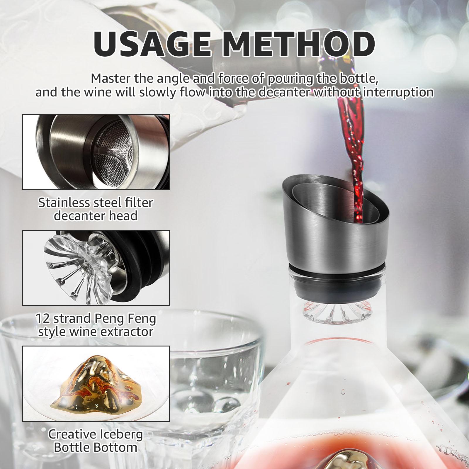 1500ML Wine Decanter Iceberg Whisky Wine Decanter Built-in Aerator Pourer Lead-Free Glass Red Wine Carafe Wine Aerator Accessory