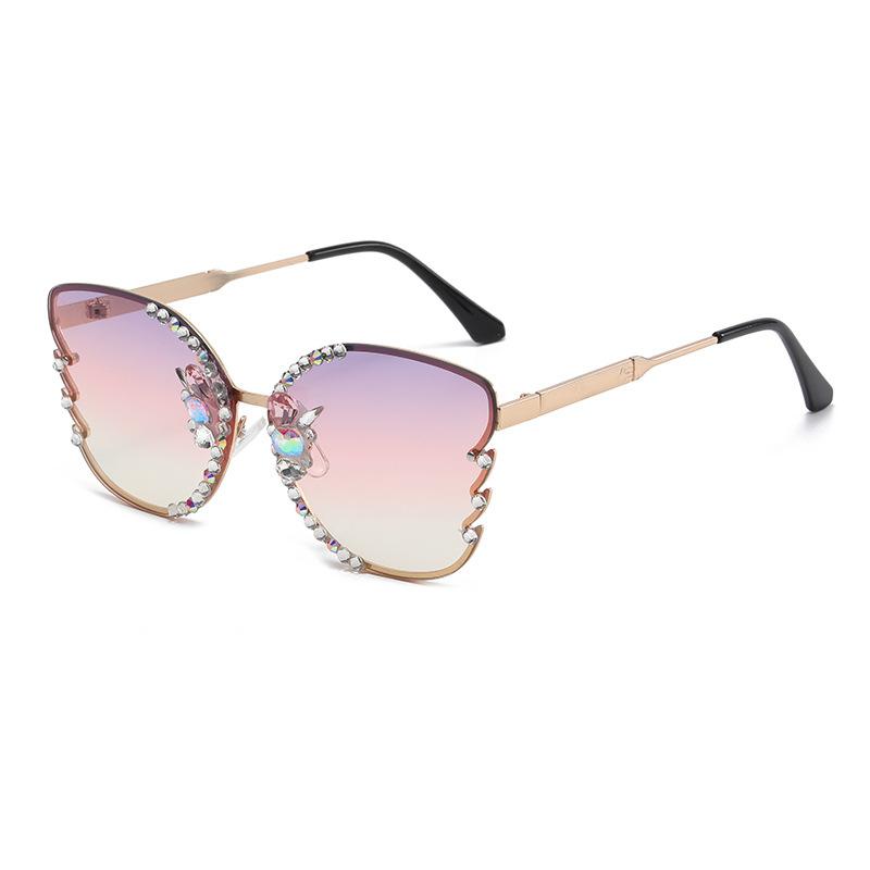 Large Frame Street Photography Diamond-set Sunglasses Fashionable Metal Womens Trendy Sunglasses