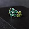 Cute Green Five Petals Flower Ring For Women Glue Dispensing Adjustable Open Ring Handmade Zircon Unisex Accessories Girl Gift