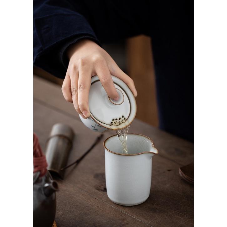 150ml Ceramic Gaiwan Ru Kiln Three Talents Gaiwan Cute Cat Tea Bowl