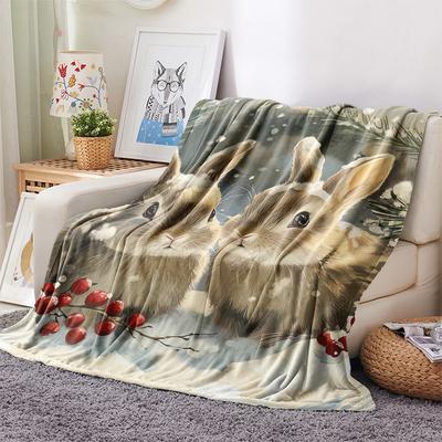 Rabbit Print Flannel Blanket, High Quality Comfortable for All Seasons, Home Decor, Warmth and Comfort, Perfect for Christmas Gifts