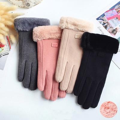 New Women's Autumn and Winter Warm Touch Screen Hairy Velvet Gloves Windproof Plus Velvet Thickened Outdoor Riding Multi Color Versatile