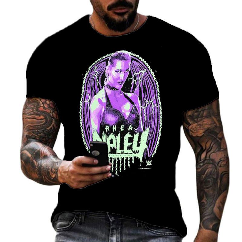 2025 Summer Men's 2D Printing Famous Wrestler Rhea Ripley T-shirt Children's Street Round Neck Sports Large Top
