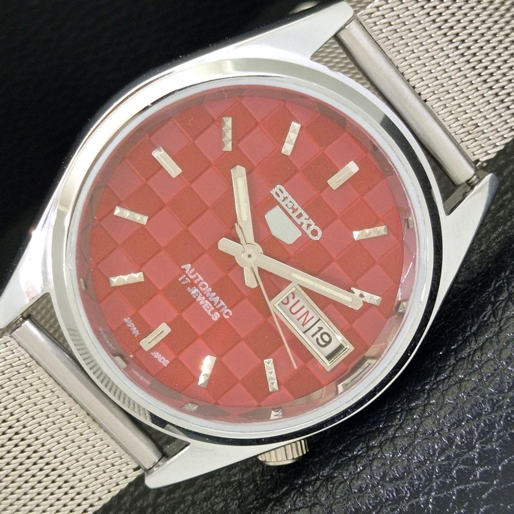 AUTOMATIC VINTAGE REFURBISHED SEIKO 5 JAPAN MENS RED COLOR DIAL WATCH a440409-4 Sk-a440409
