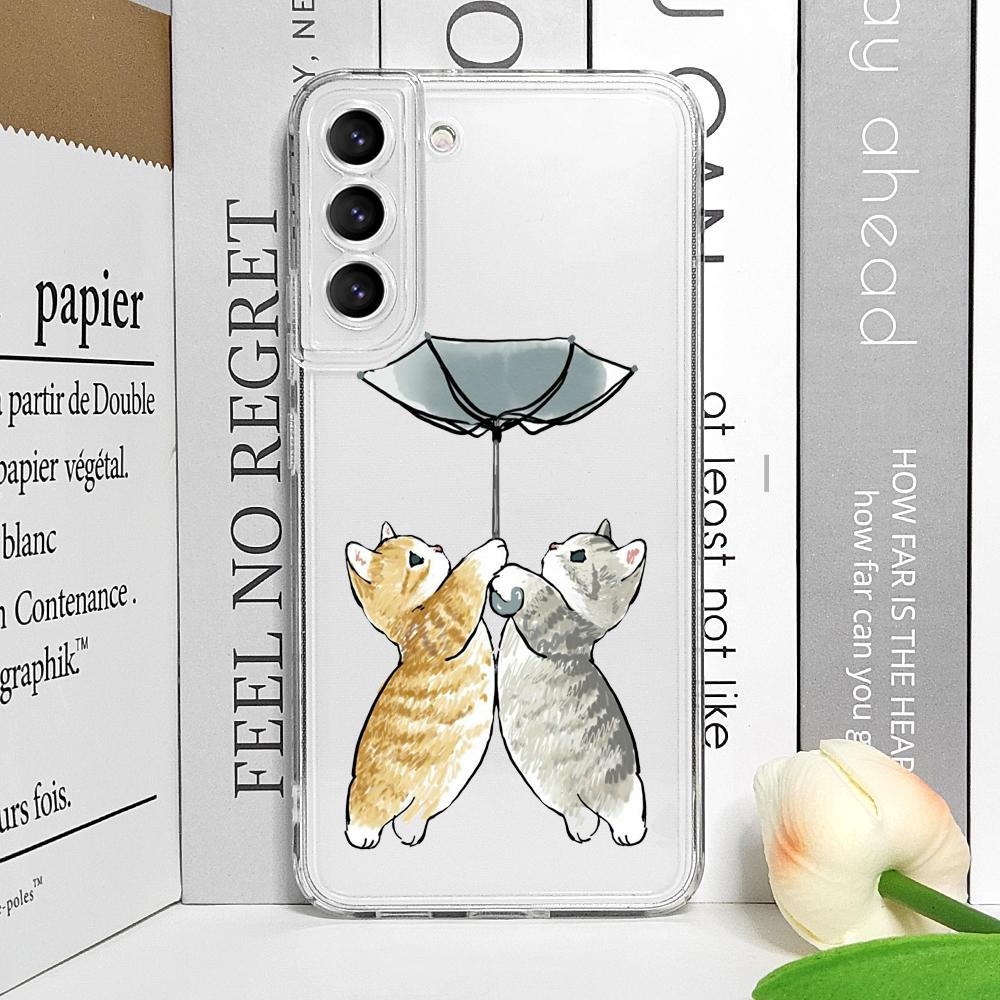 Cute Animal Cat Couple Lovers Phone Case for Samsung Galaxy A55 A54 A53 A52 A51 A70 A32 A31 A22 A13 4G 5G Clear Soft Cover Shell