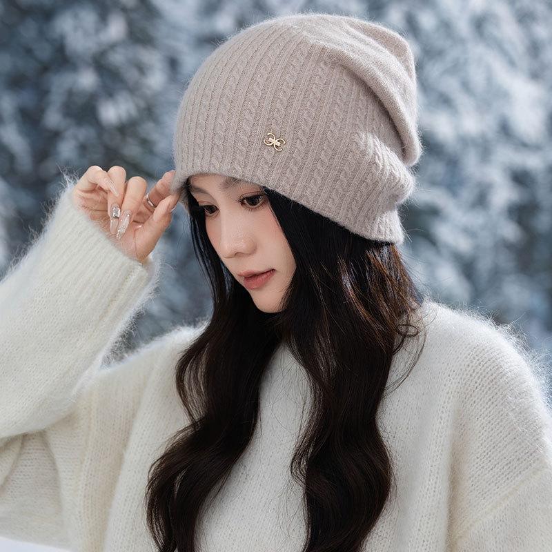 Knitted Thermal Hat Autumn and Winter Rabbit Fur Blended Women's Pullover Stacking Hat