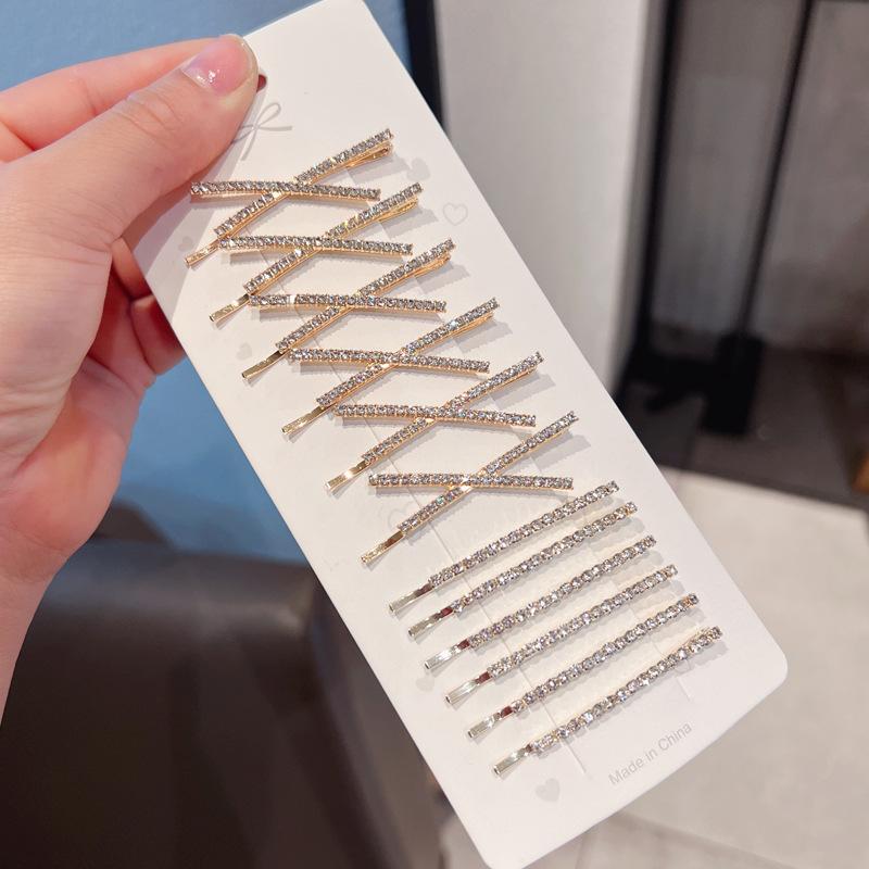 12pcs Fashionable Hairgrips Gold/silver Color Thin Metal Rhinestone Hair Clips New Product Headwear