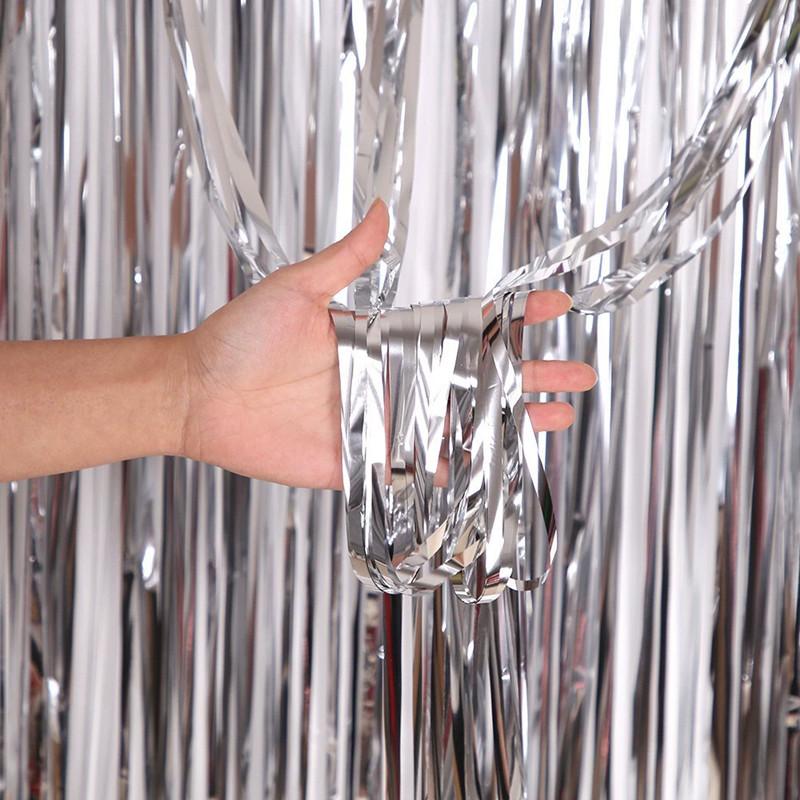 

2M Pack Glitter Party Backdrop Metallic Foil Tinsel Fringe Curtain Birthday Wedding Graduations Decoration Anniversary Photo 2M